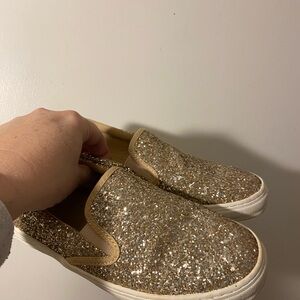 Old Navy Girls Gold Glitter Slip On Sneakers